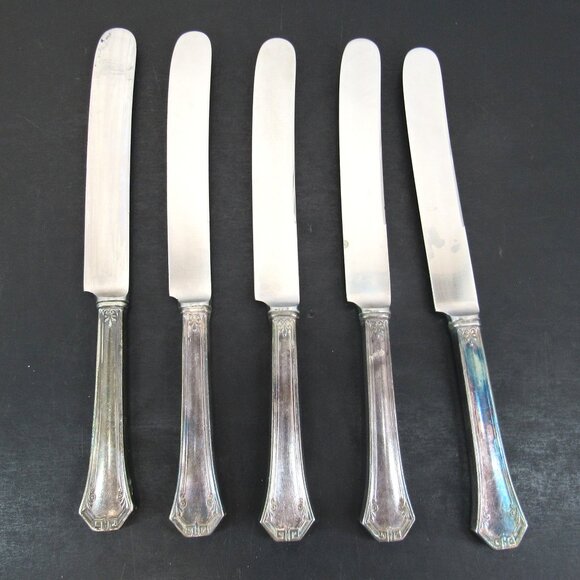 Reed & Barton Pompeian Greek Key & Scrollwork Design Flatware 5 Knives Vintage - Picture 1 of 8